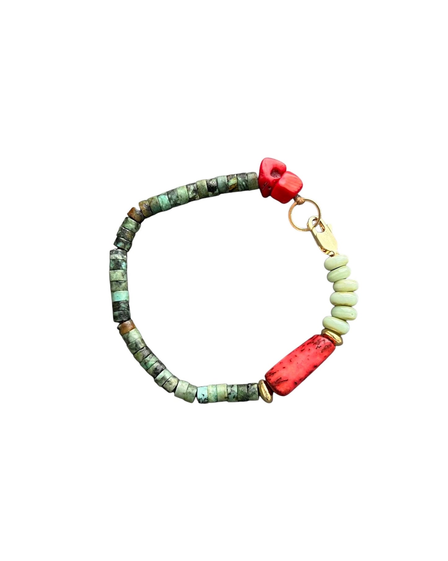 Handmade Bohemian Bracelet: Turquoise & Red Coral Beaded Jewelry