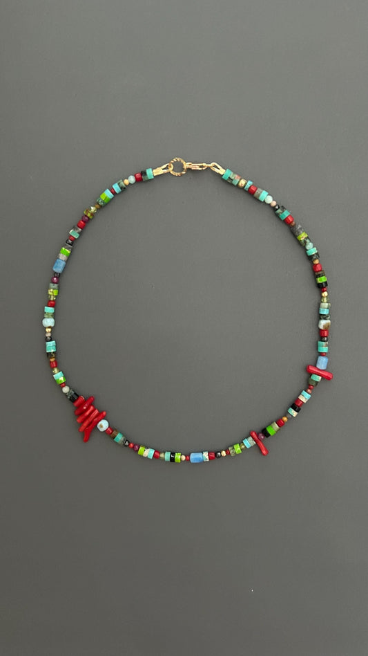 Red Coral Choker | Handmade Gemstone Beaded Necklace | Unisex Crystal Healing Boho Jewelry Gift