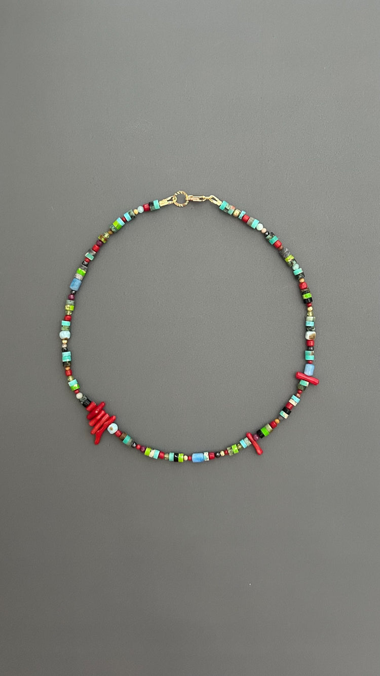 Red Coral Choker | Handmade Gemstone Beaded Necklace | Unisex Crystal Healing Boho Jewelry Gift