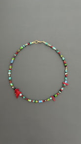 Red Coral Choker | Handmade Gemstone Beaded Necklace | Unisex Crystal Healing Boho Jewelry Gift