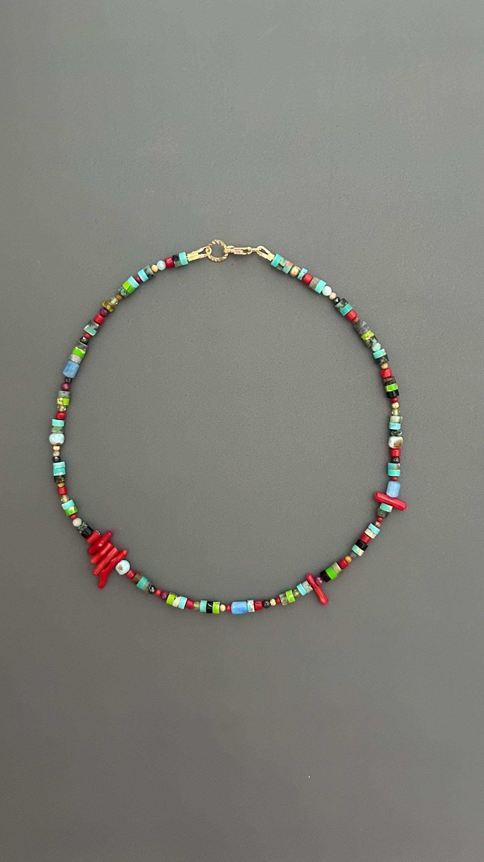 Red Coral Choker | Handmade Gemstone Beaded Necklace | Unisex Crystal Healing Boho Jewelry Gift