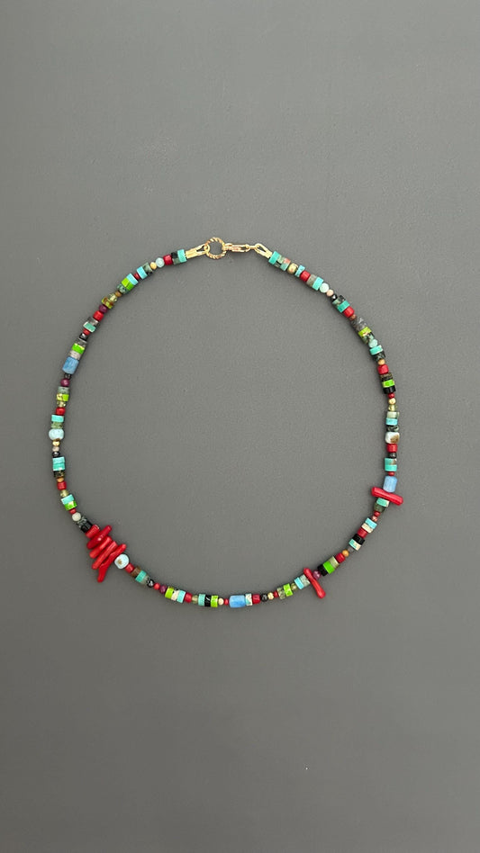 Red Coral Choker | Handmade Gemstone Beaded Necklace | Unisex Crystal Healing Boho Jewelry Gift