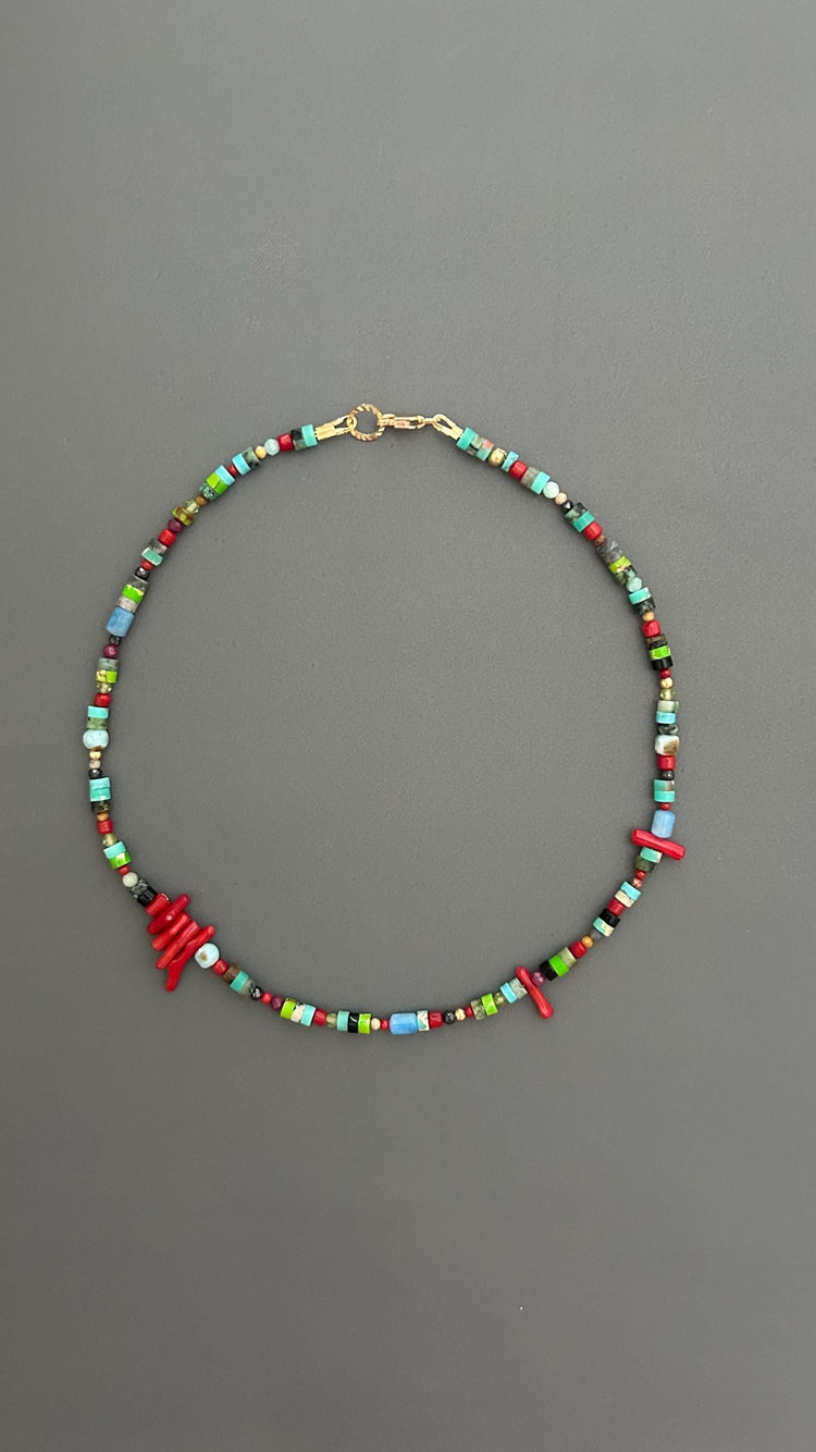 Red Coral Choker | Handmade Gemstone Beaded Necklace | Unisex Crystal Healing Boho Jewelry Gift