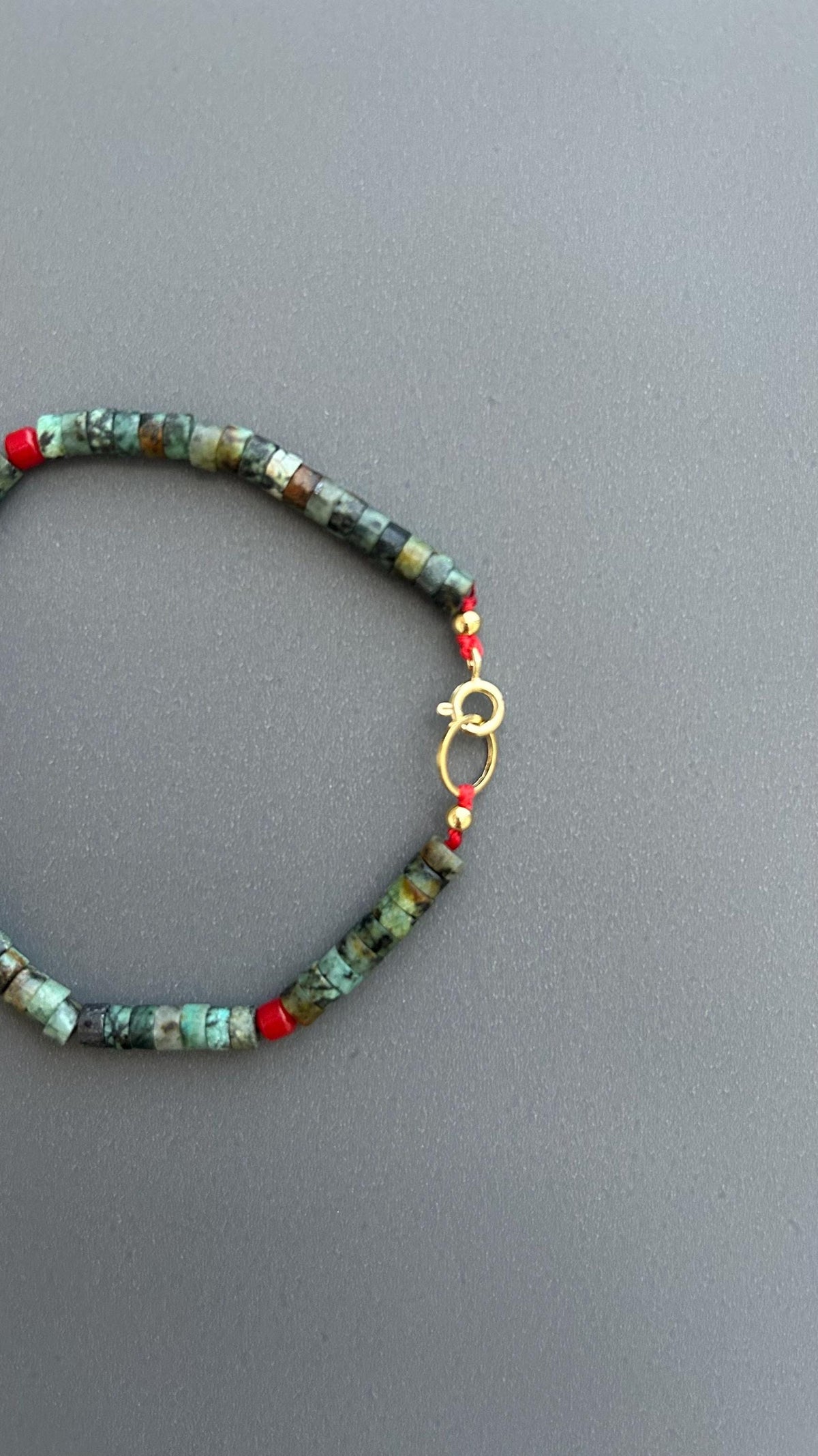 Red Coral Turquoise Beaded Bracelet: Handmade Boho Bangle