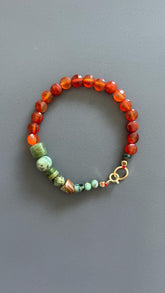 Red agate bracelet Turquoise beads bangle Unisex/Female band Handmade unique jewelry Bohemian jewels Beach Casual accessories Vintage style