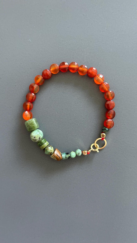Red agate bracelet Turquoise beads bangle Unisex/Female band Handmade unique jewelry Bohemian jewels Beach Casual accessories Vintage style