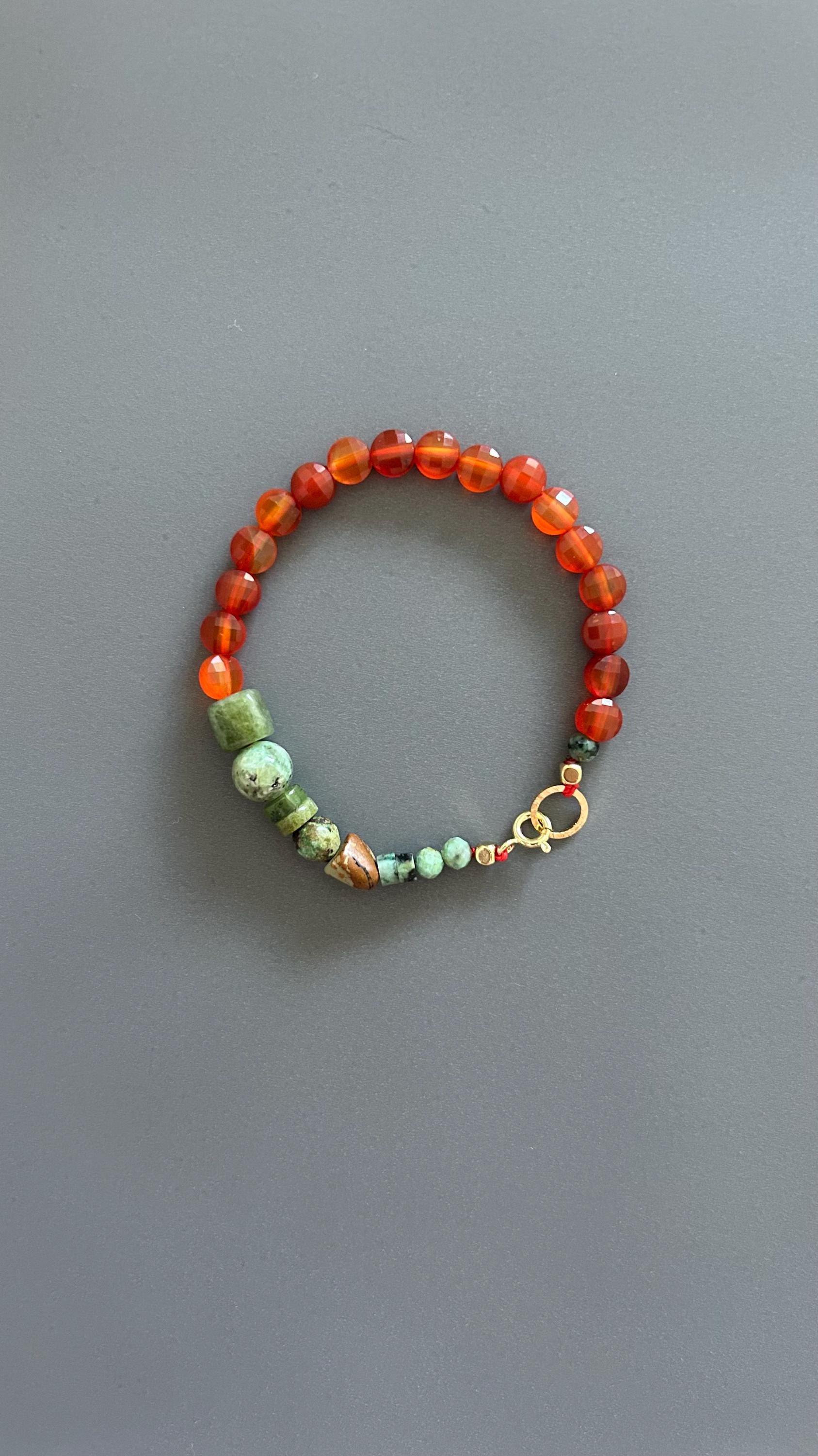 Red agate bracelet Turquoise beads bangle Unisex/Female band Handmade unique jewelry Bohemian jewels Beach Casual accessories Vintage style