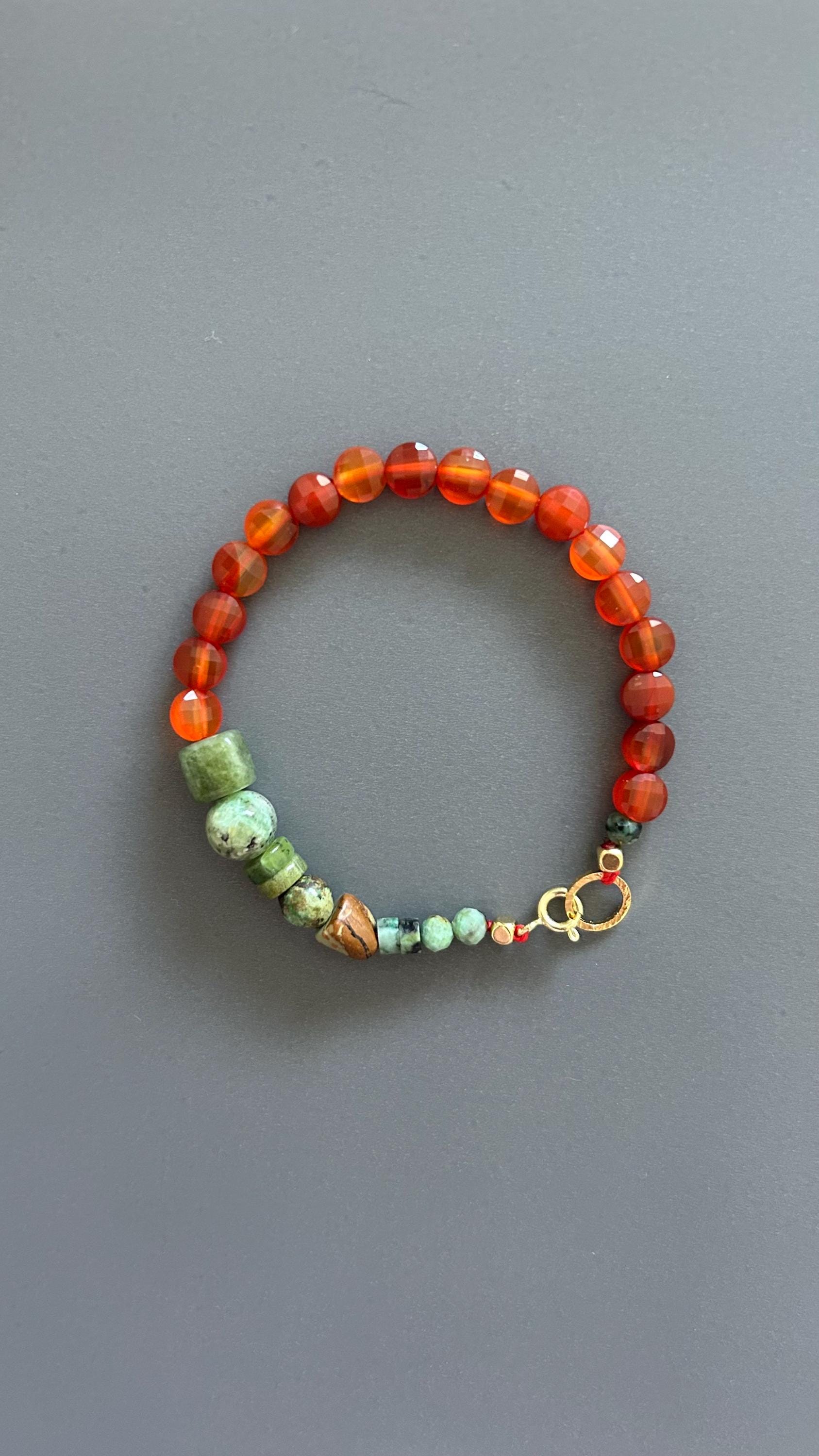 Red agate bracelet Turquoise beads bangle Unisex/Female band Handmade unique jewelry Bohemian jewels Beach Casual accessories Vintage style
