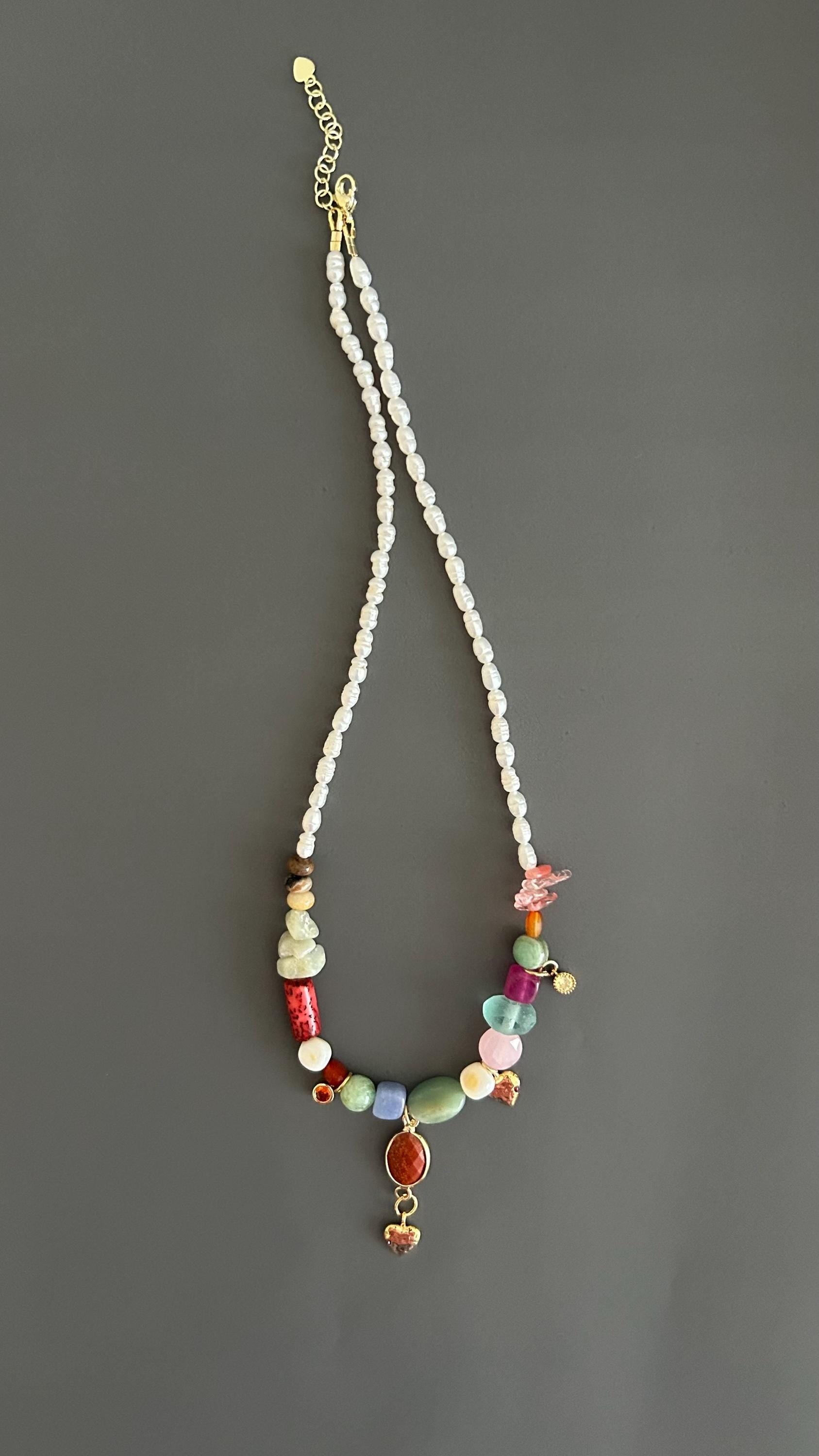 Freshwater Pearl Necklace Beaded Boho Pendant Handmade Gemstone Jewelry Gift