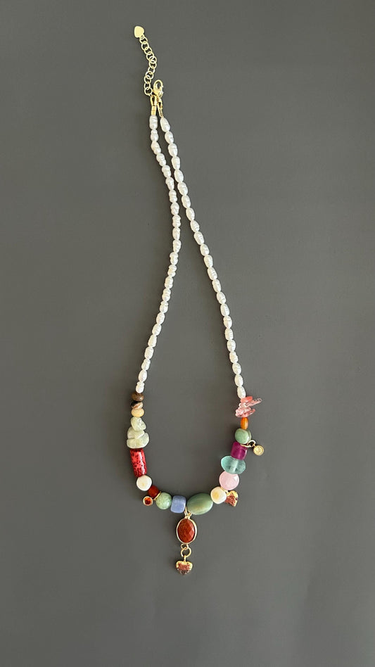 Freshwater Pearl Necklace Beaded Boho Pendant Handmade Gemstone Jewelry Gift