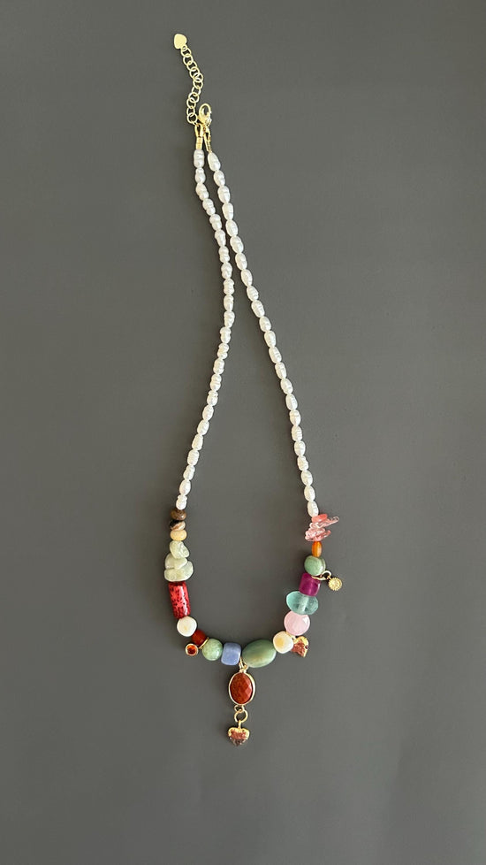 Freshwater Pearl Necklace Beaded Boho Pendant Handmade Gemstone Jewelry Gift