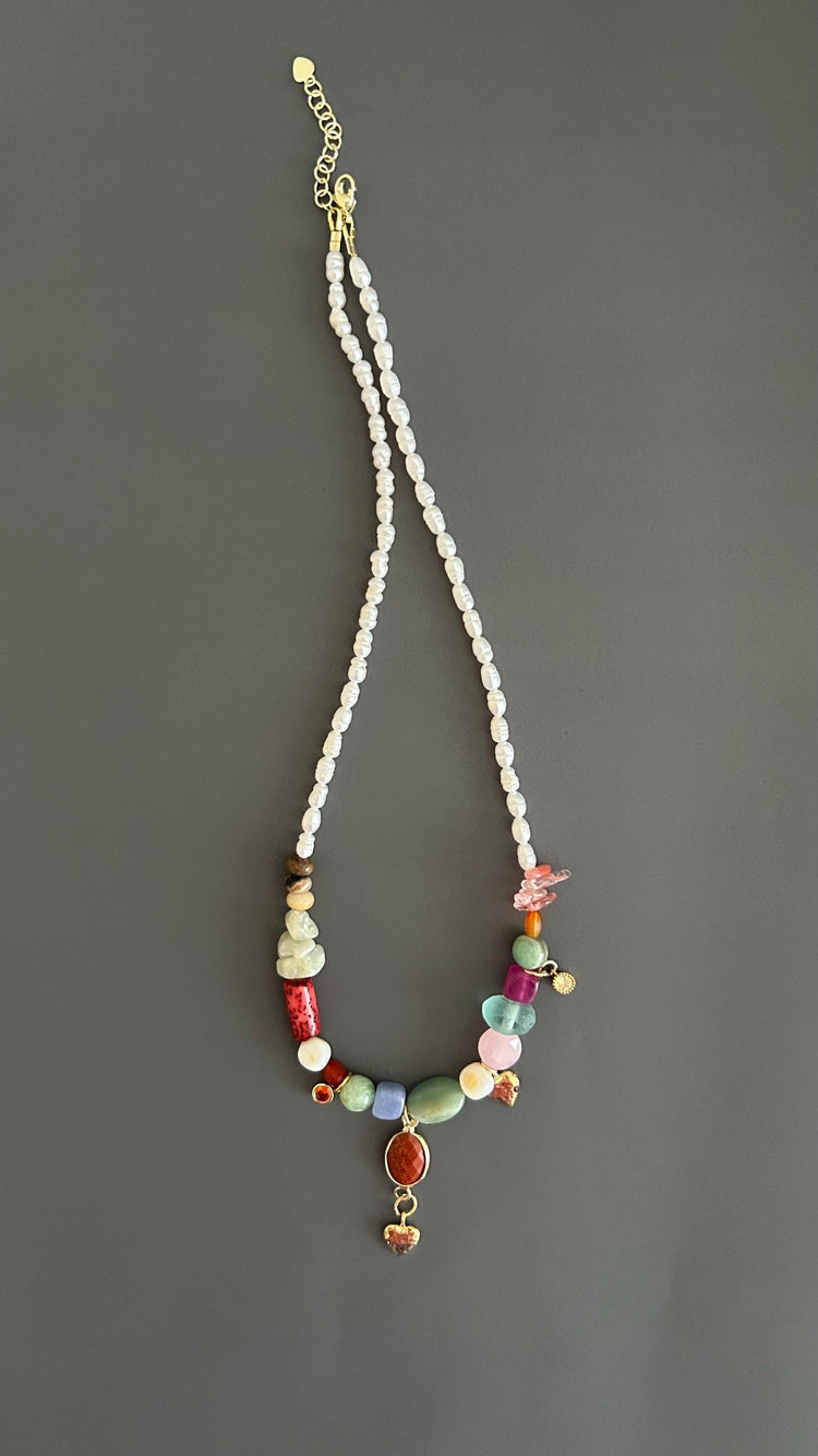 Freshwater Pearl Necklace Beaded Boho Pendant Handmade Gemstone Jewelry Gift