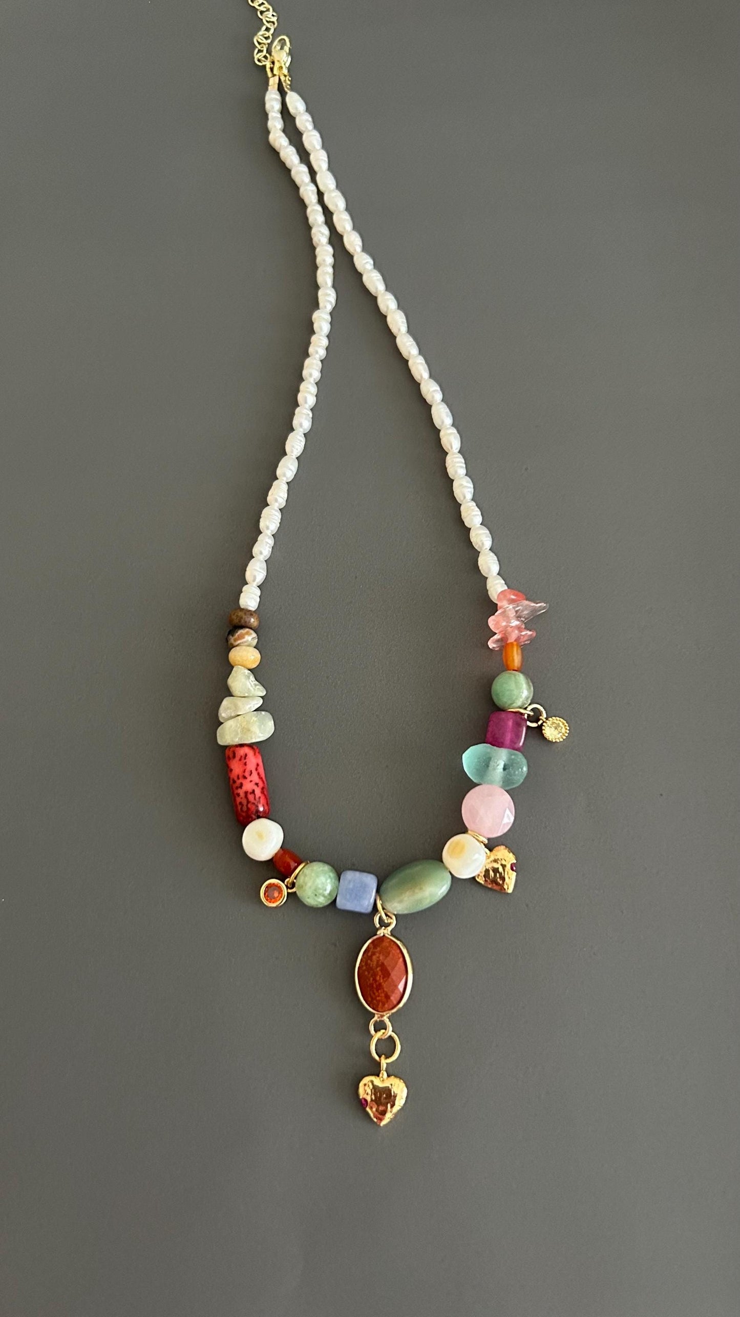 Freshwater Pearl Necklace Beaded Boho Pendant Handmade Gemstone Jewelry Gift