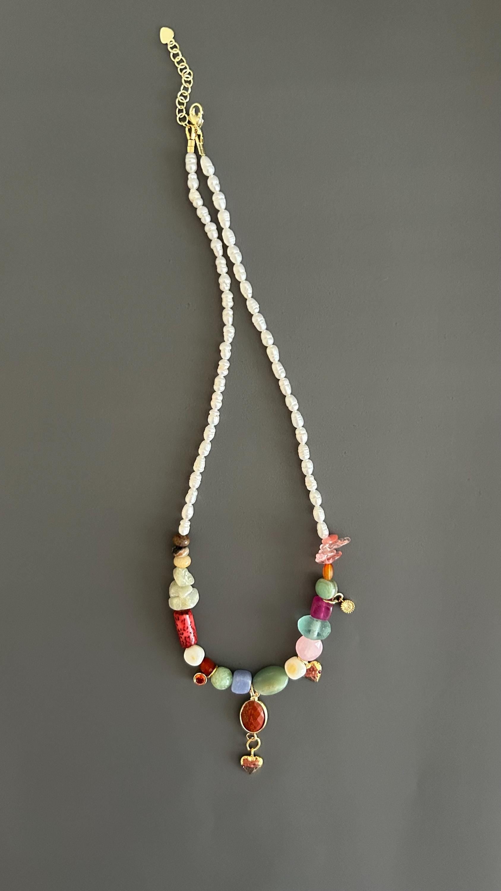 Freshwater Pearl Necklace Beaded Boho Pendant Handmade Gemstone Jewelry Gift