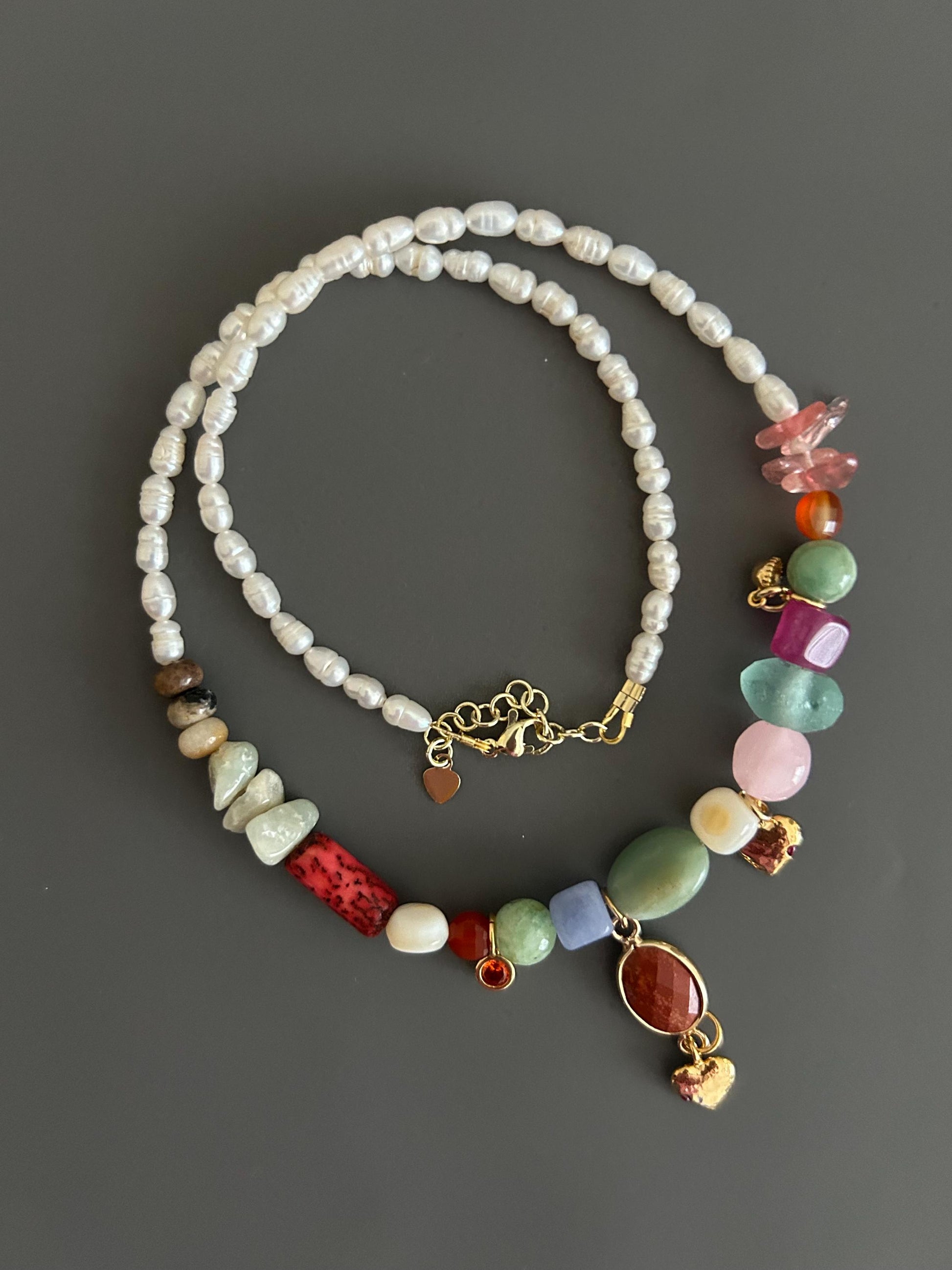 Freshwater Pearl Necklace Beaded Boho Pendant Handmade Gemstone Jewelry Gift