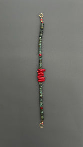 Red Coral Turquoise Beaded Bracelet: Handmade Boho Bangle