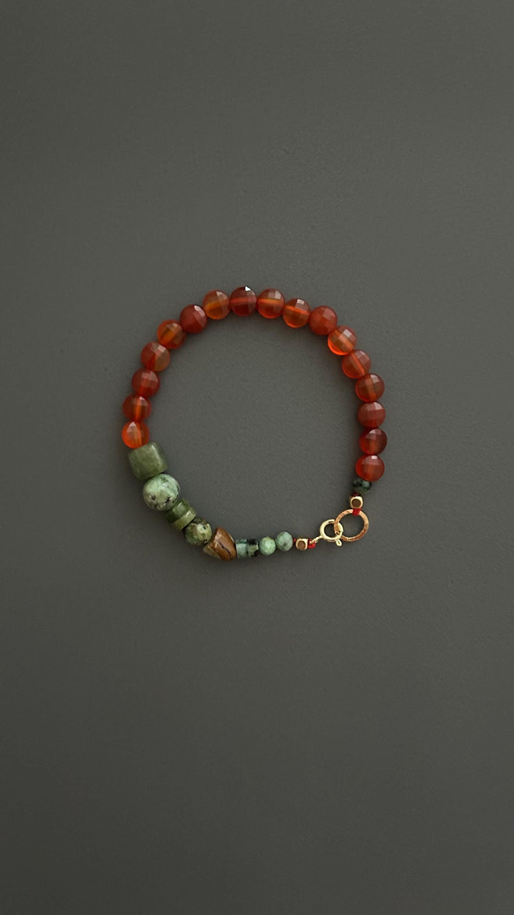 Red agate bracelet Turquoise beads bangle Unisex/Female band Handmade unique jewelry Bohemian jewels Beach Casual accessories Vintage style