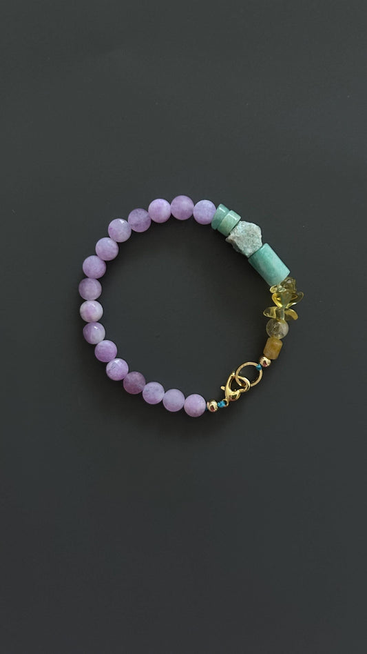 Purple Chalcedony Healing Bracelet | Gold Clasp Adjustable Boho | Crown Chakra Crystal Gift