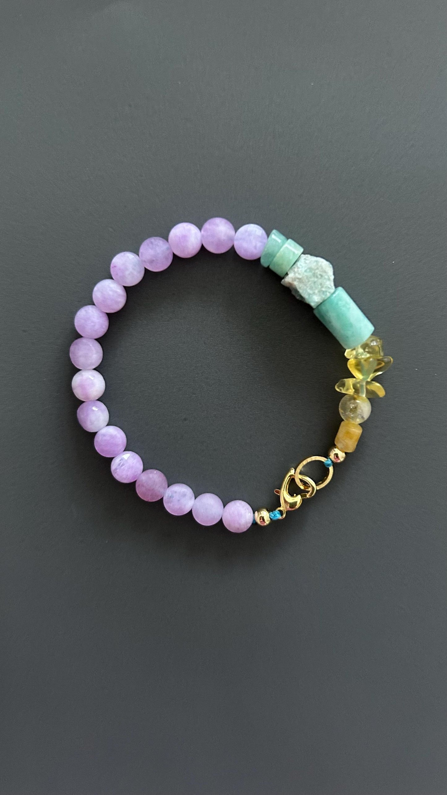 Amethyst Beaded Bracelet, 24k Gold Clasp, Handmade Boho Jewelry ,Gift for Her, Healing Crystal