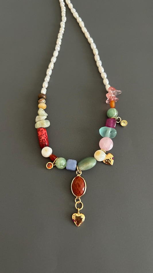 Freshwater Pearl Necklace Beaded Boho Pendant Handmade Gemstone Jewelry Gift