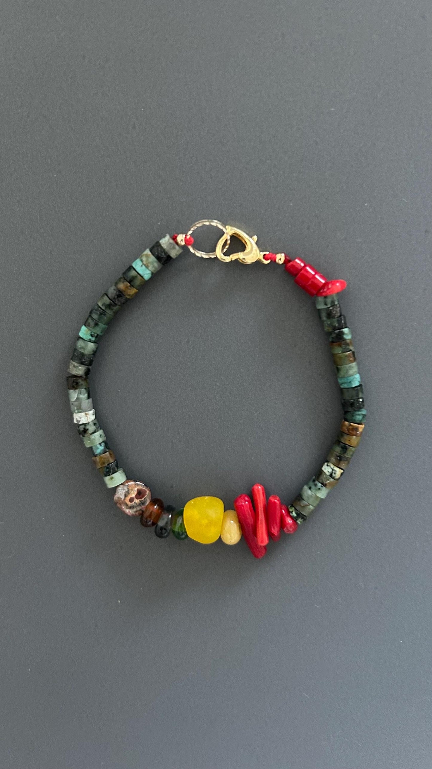 Turquoise & Coral Beaded Bracelet: Bohemian Unisex Wrist Wrap