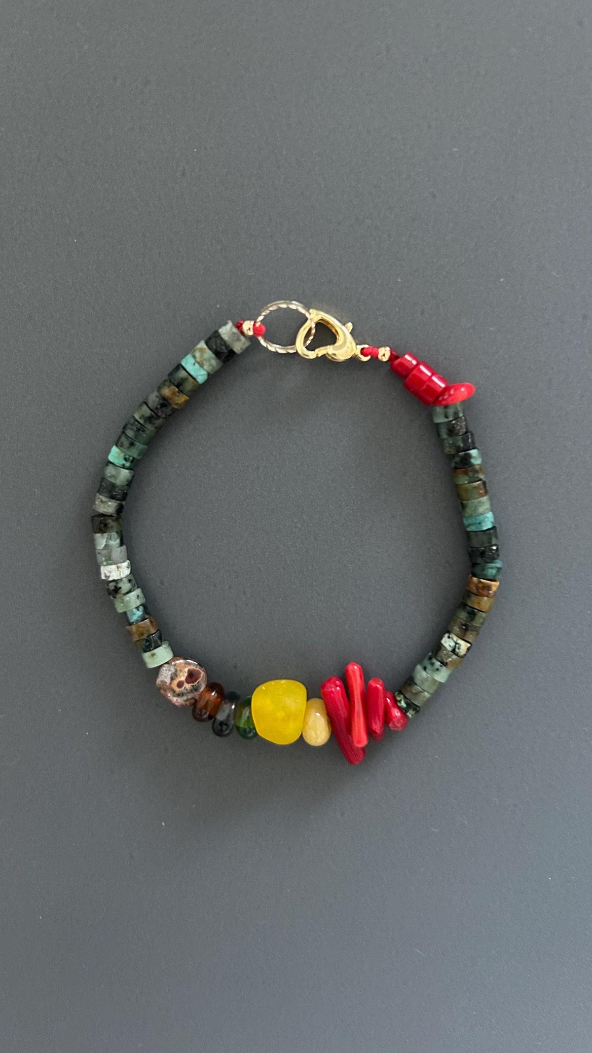 Turquoise & Coral Beaded Bracelet: Bohemian Unisex Wrist Wrap