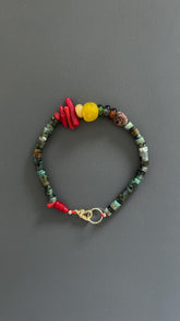 Turquoise & Coral Beaded Bracelet: Bohemian Unisex Wrist Wrap
