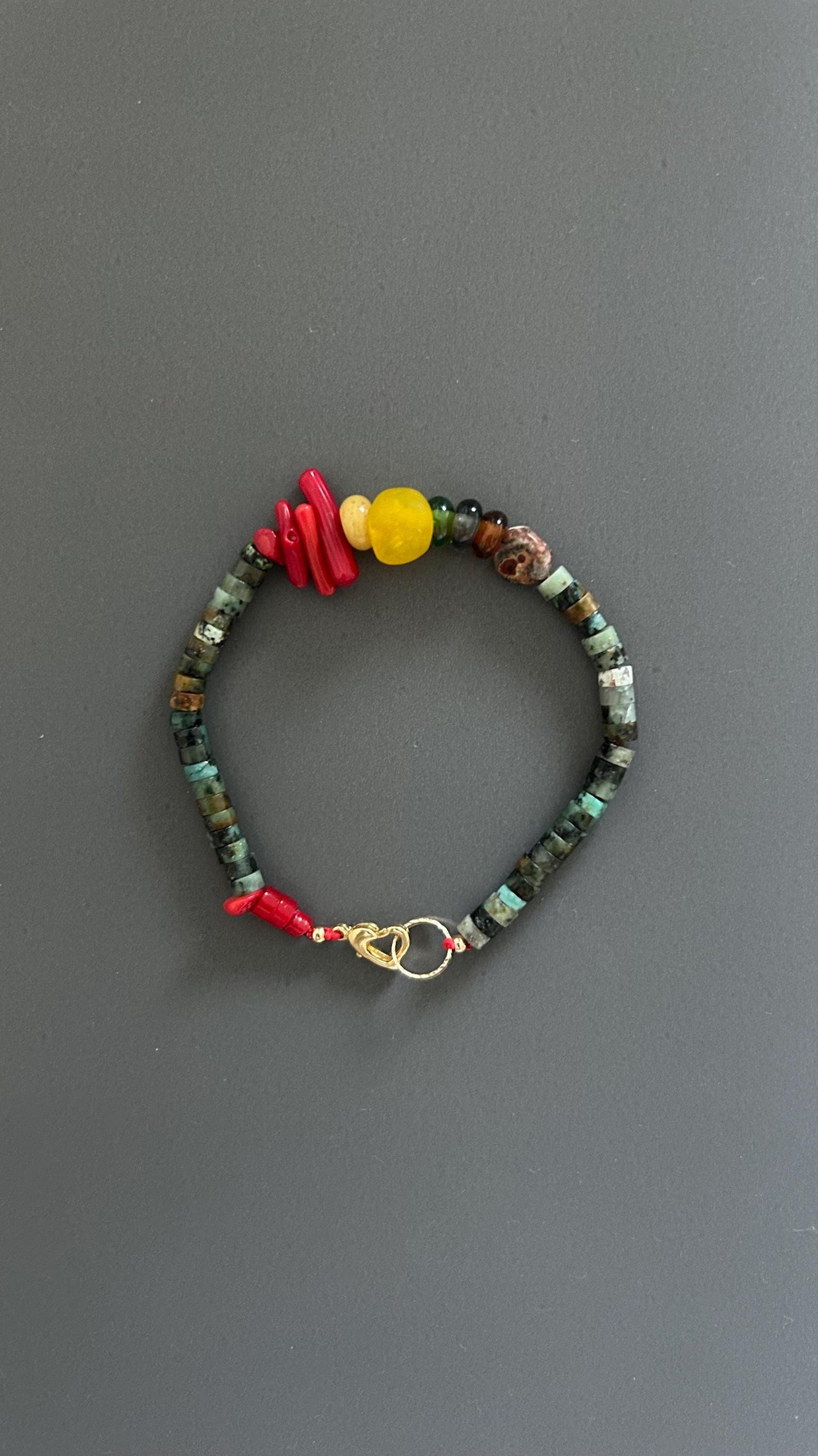 Turquoise & Coral Beaded Bracelet: Bohemian Unisex Wrist Wrap