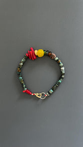Turquoise & Coral Beaded Bracelet: Bohemian Unisex Wrist Wrap
