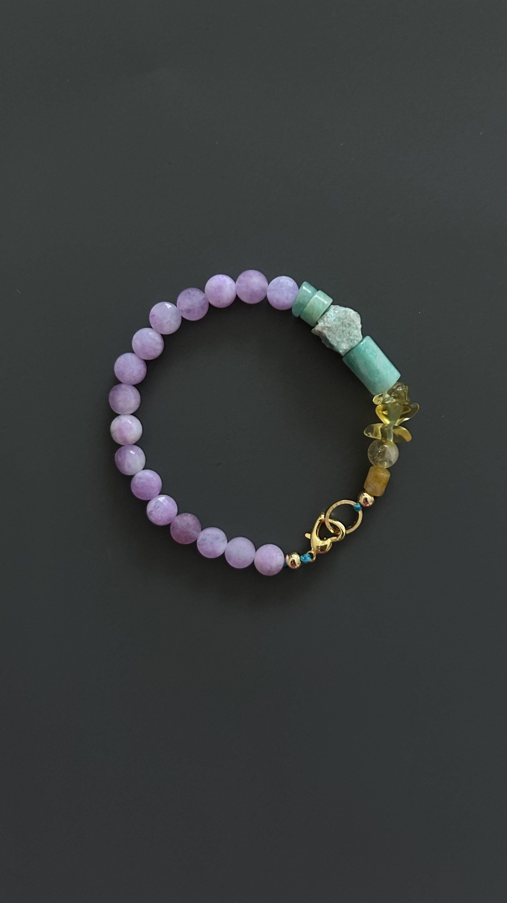 Amethyst Beaded Bracelet, 24k Gold Clasp, Handmade Boho Jewelry ,Gift for Her, Healing Crystal