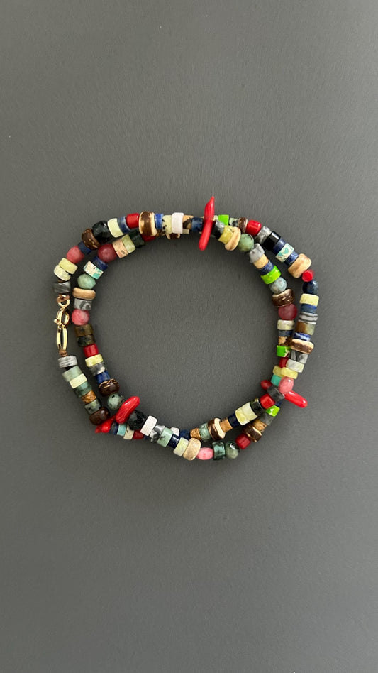 Handmade Mixed Stone Double Wrap Bracelet: Unique Beaded Design