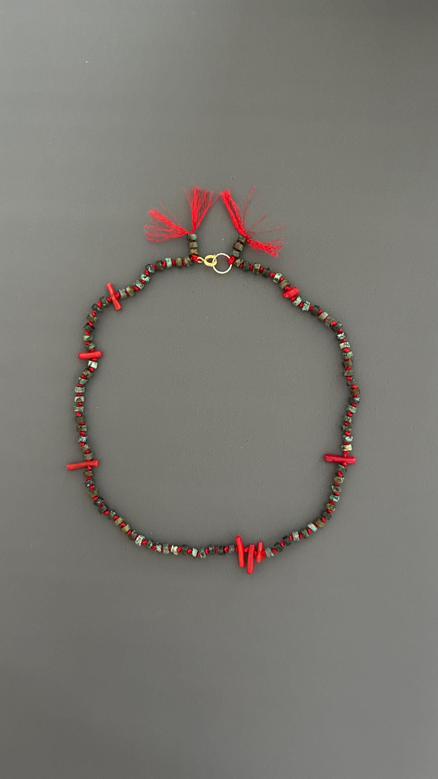 red coral beads | Threaded choker | red coral necklace | bohemian choker | handmade jewelry