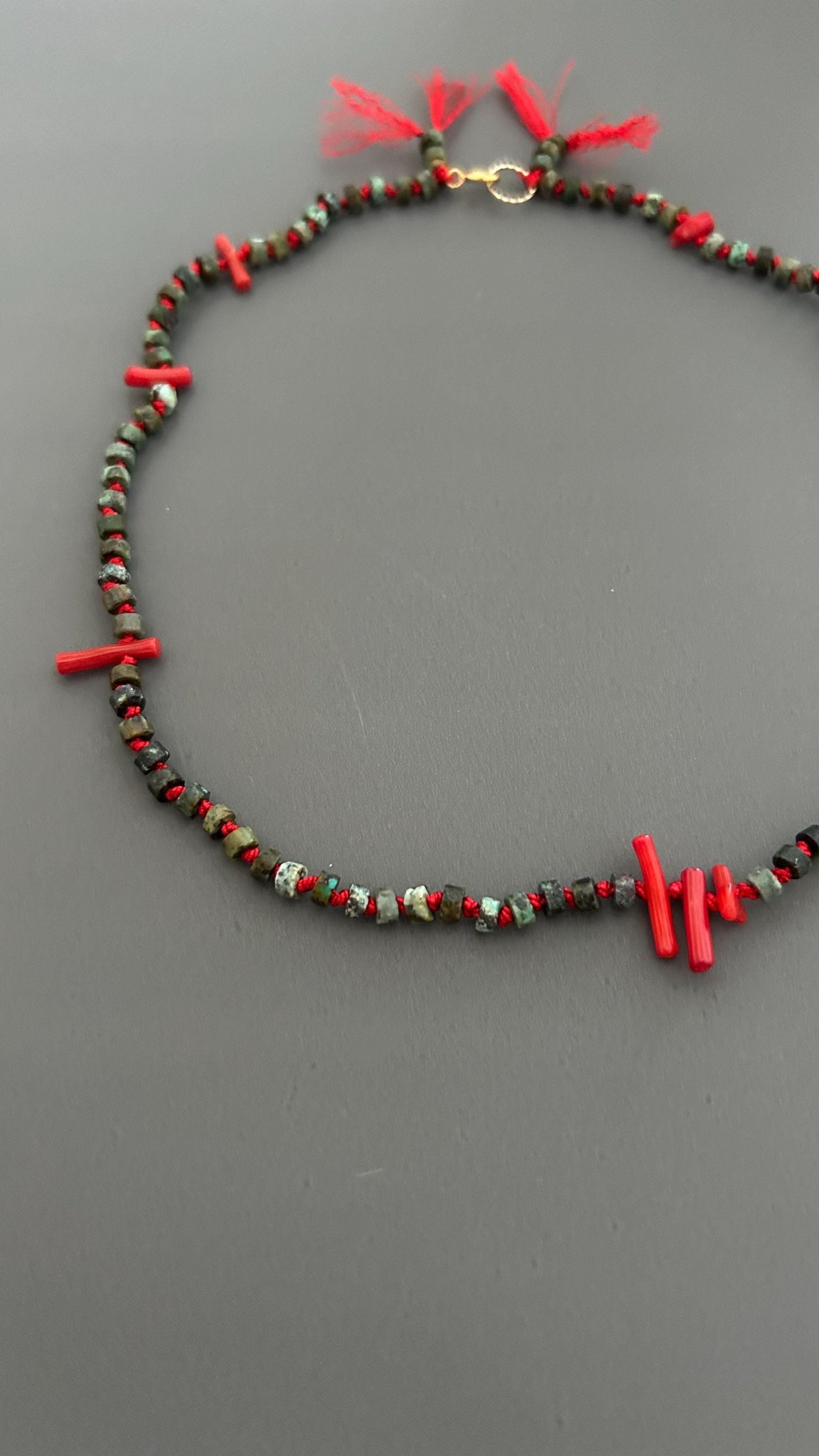 red coral beads | Threaded choker | red coral necklace | bohemian choker | handmade jewelry
