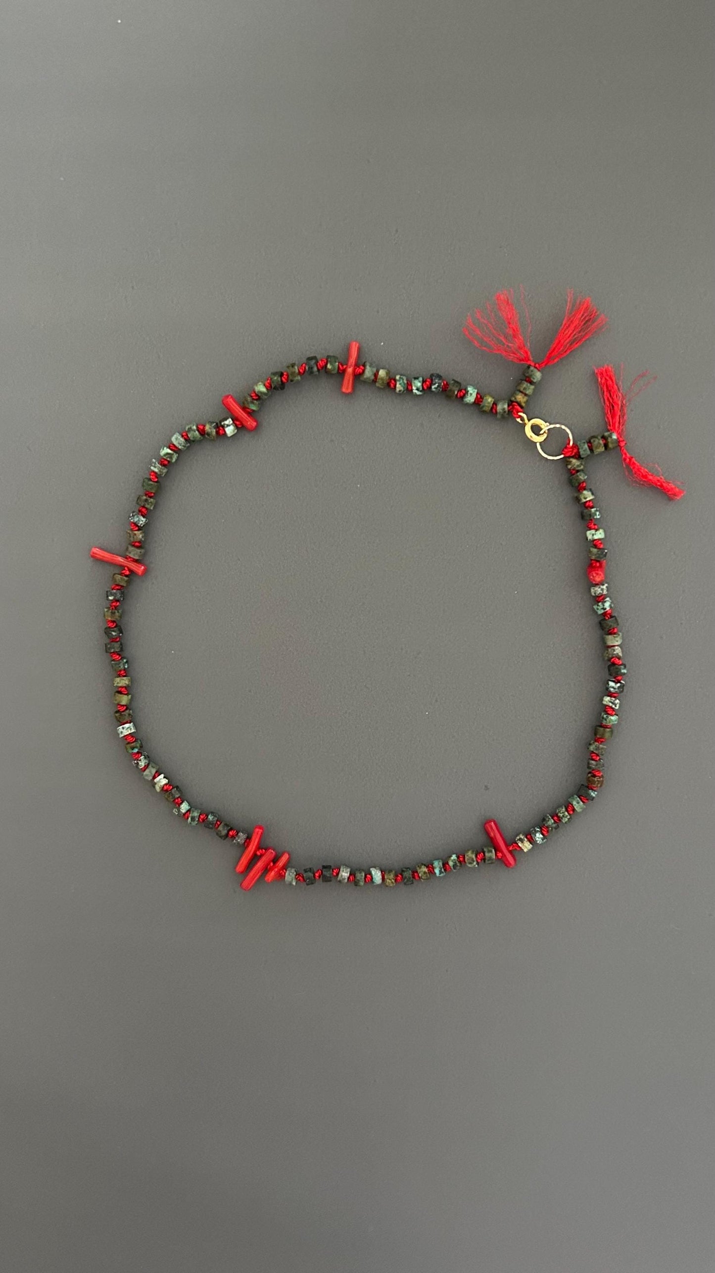 red coral beads | Threaded choker | red coral necklace | bohemian choker | handmade jewelry