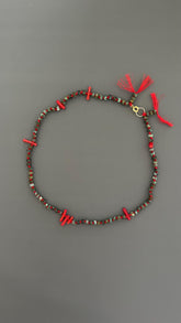 red coral beads | Threaded choker | red coral necklace | bohemian choker | handmade jewelry