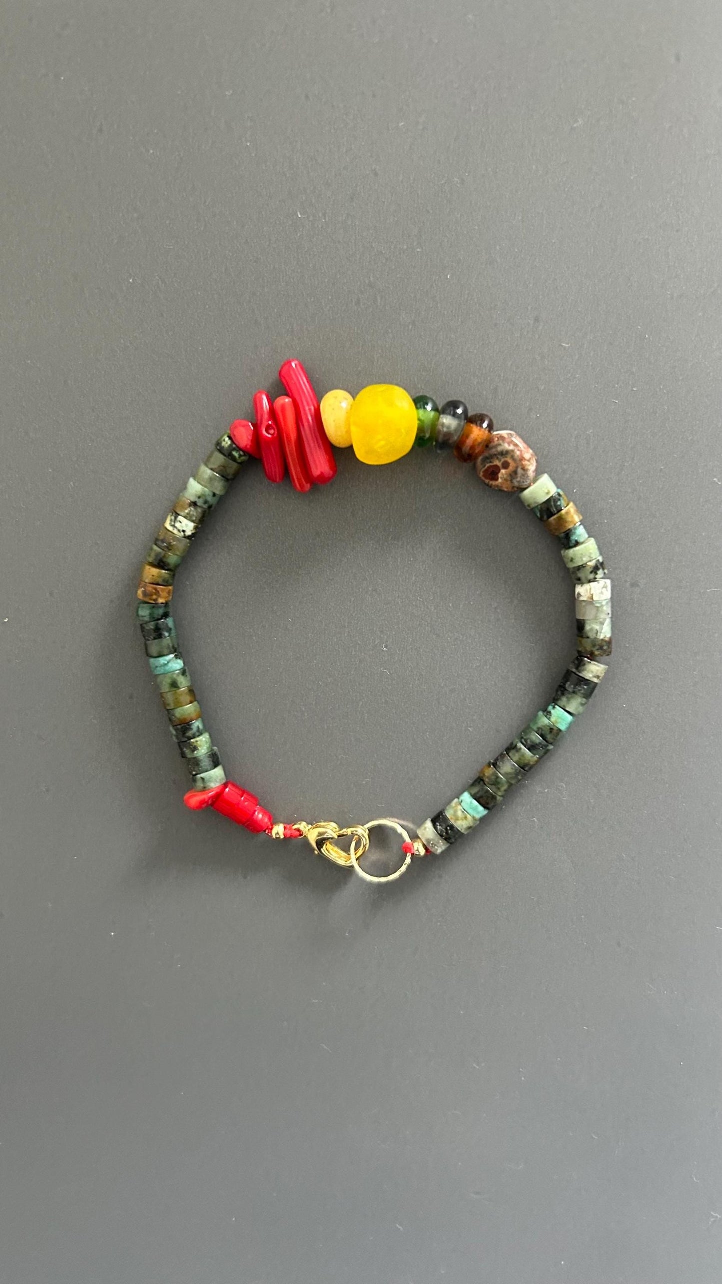 Turquoise & Coral Beaded Bracelet: Bohemian Unisex Wrist Wrap