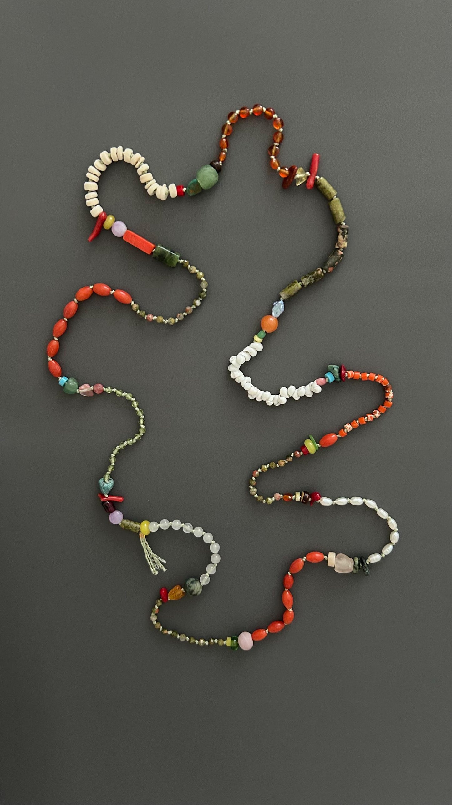 Bohemian Beaded Necklace | Handmade Natural Stone Flapper Style | Long 1920s Boho Necklace | Layering Gemstone Strand | Gift for Her