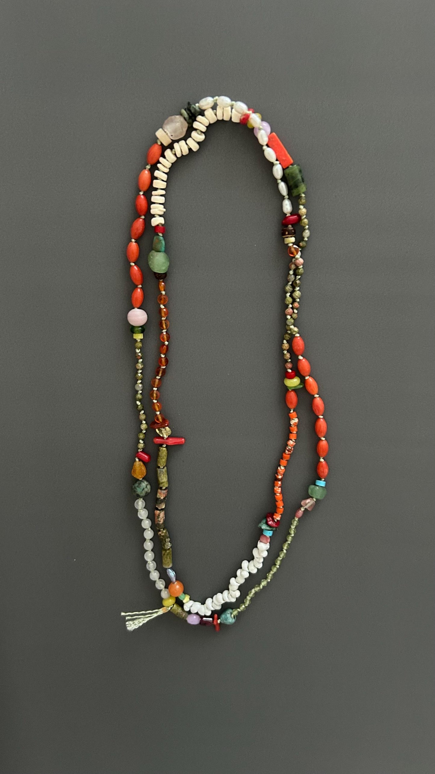 Bohemian Beaded Necklace | Handmade Natural Stone Flapper Style | Long 1920s Boho Necklace | Layering Gemstone Strand | Gift for Her