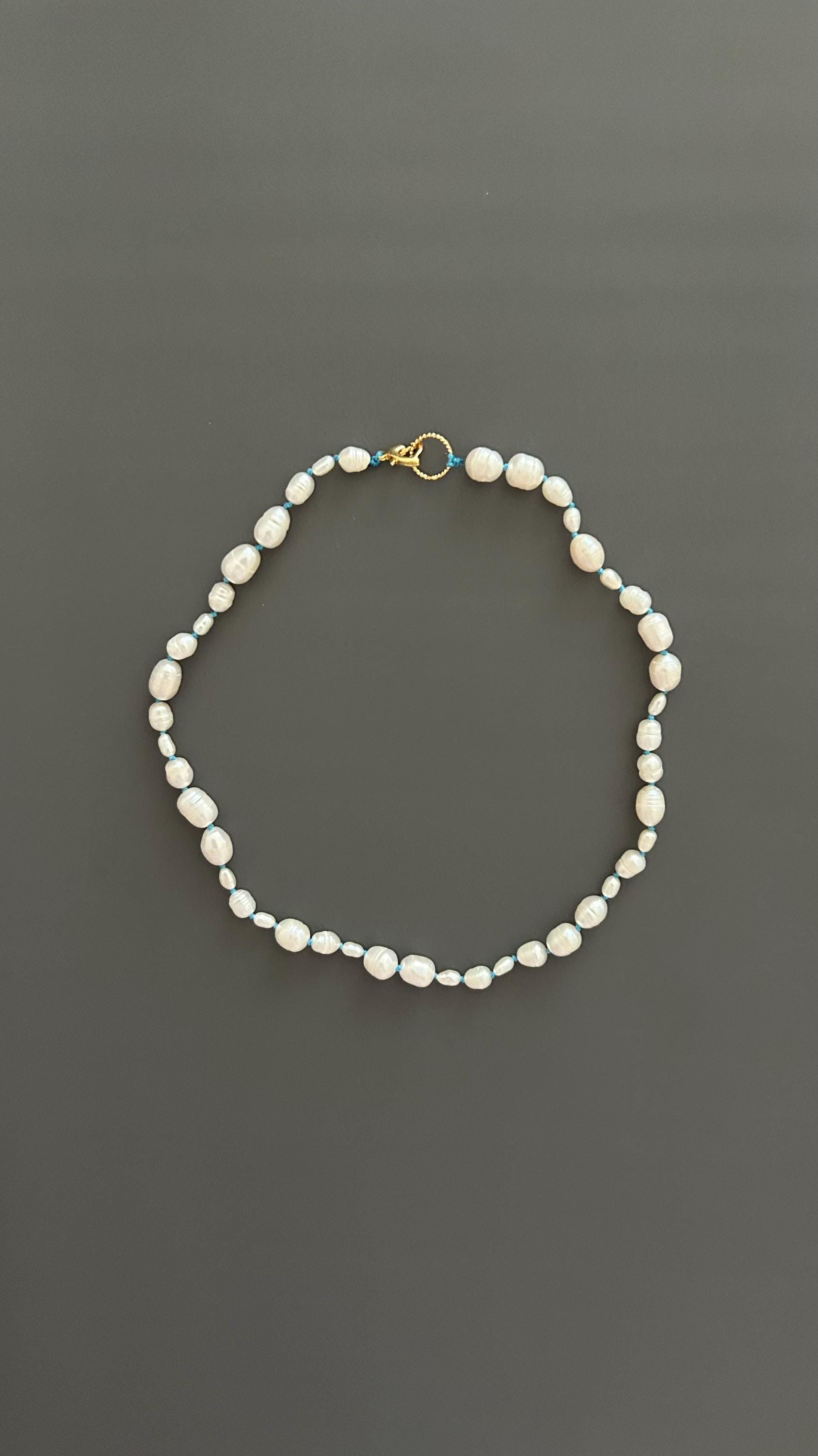 Freshwater Pearl Choker Necklace | Boho Threaded Jewelry | Dainty Minimalist Layering | 24k Gold Clasp |  Gift for Her