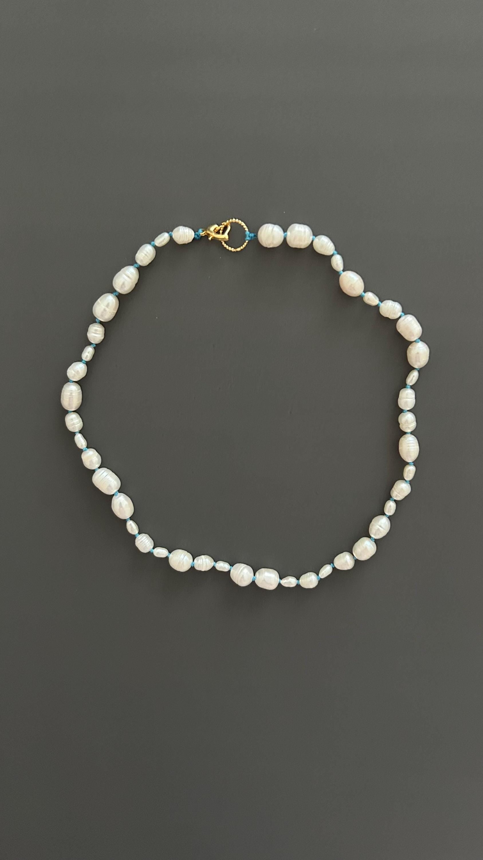 Freshwater Pearl Choker Necklace | Boho Threaded Jewelry | Dainty Minimalist Layering | 24k Gold Clasp |  Gift for Her