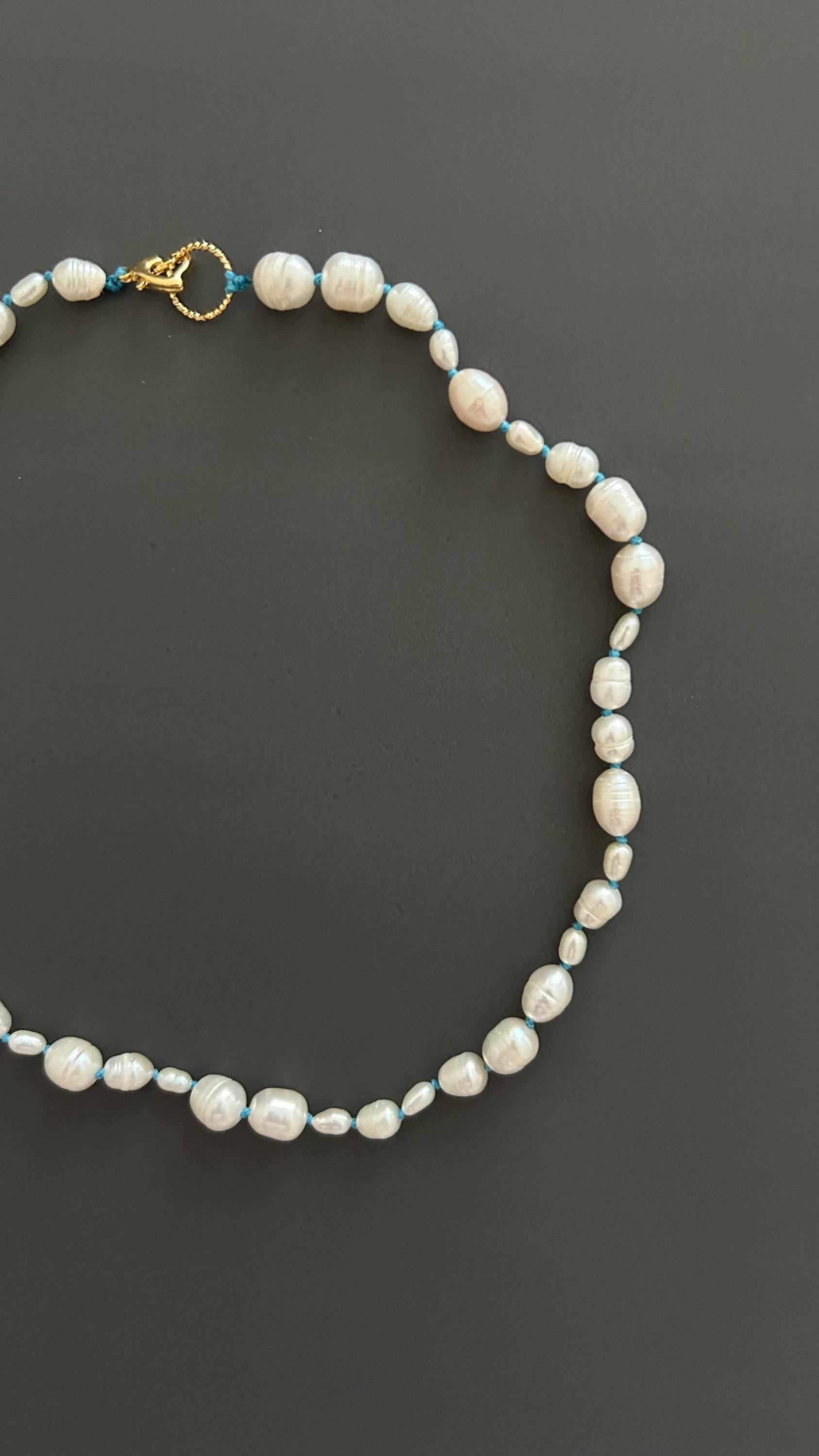 Freshwater Pearl Choker Necklace | Boho Threaded Jewelry | Dainty Minimalist Layering | 24k Gold Clasp |  Gift for Her