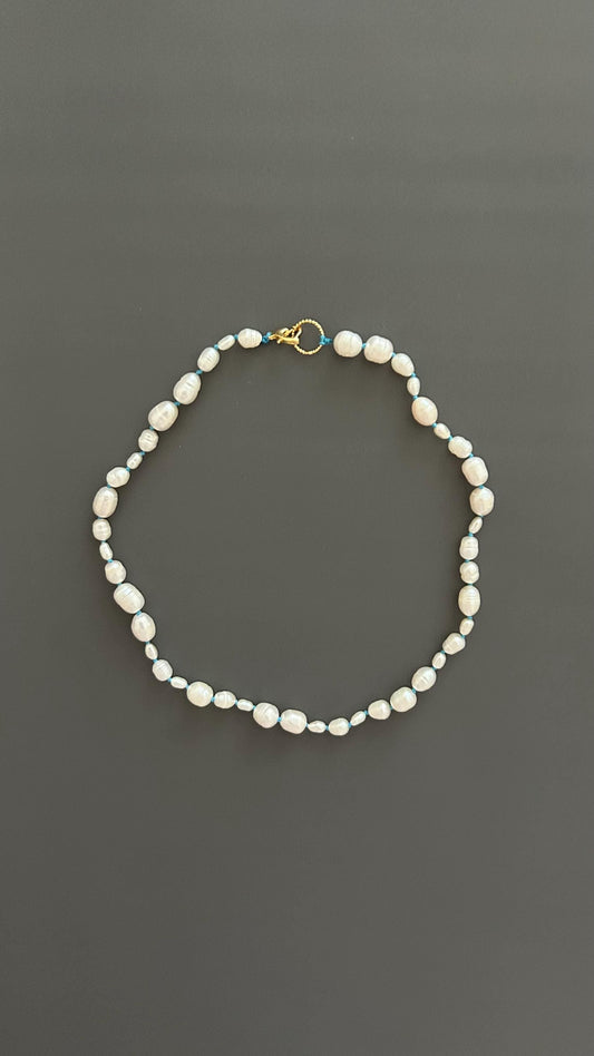 Freshwater Pearl Choker Necklace | Boho Threaded Jewelry | Dainty Minimalist Layering | 24k Gold Clasp |  Gift for Her