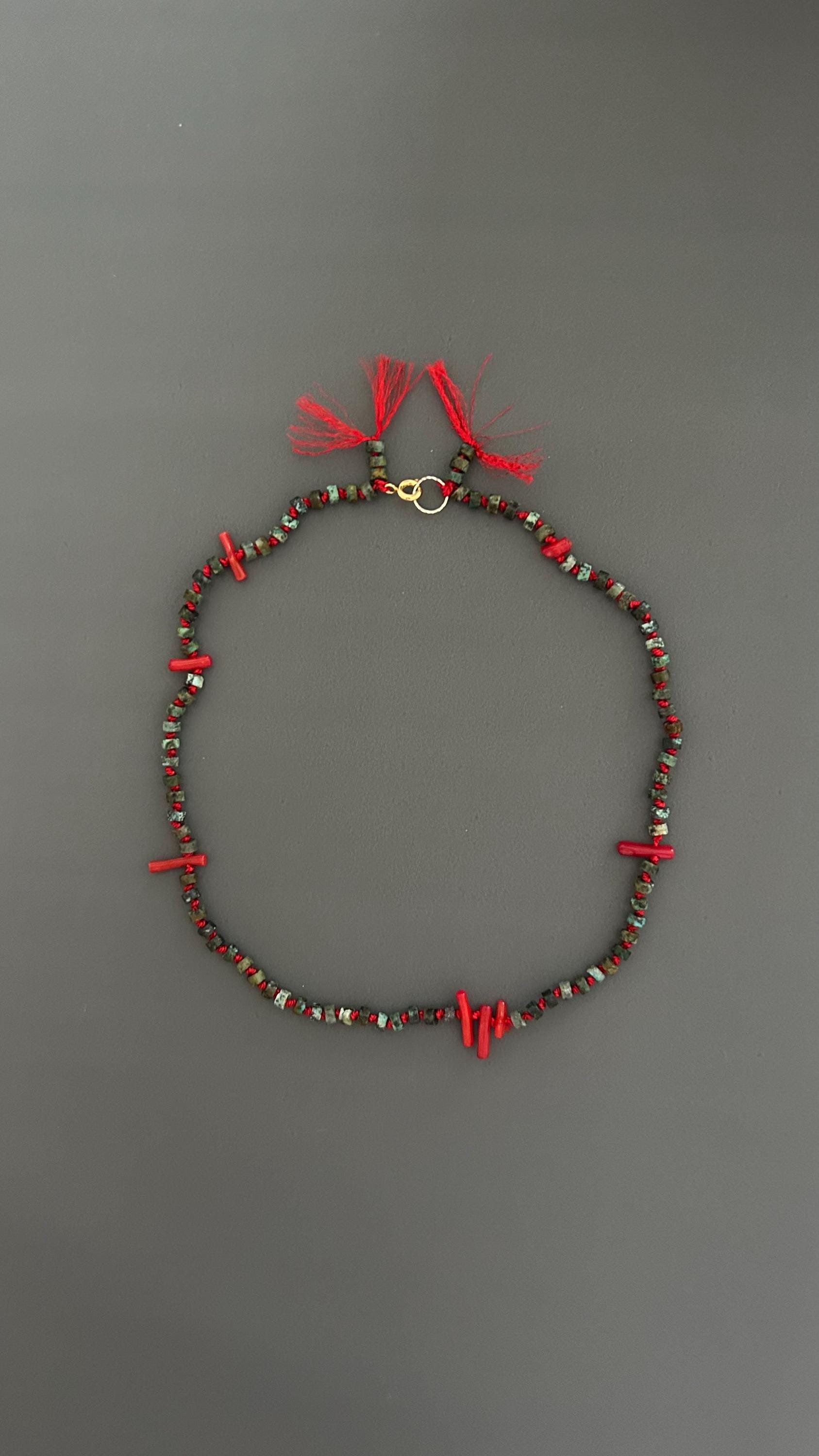 red coral beads | Threaded choker | red coral necklace | bohemian choker | handmade jewelry