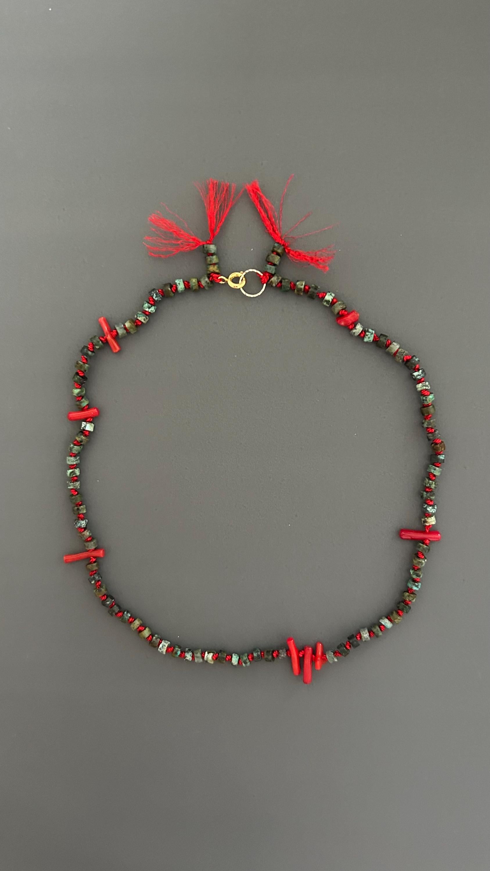red coral beads | Threaded choker | red coral necklace | bohemian choker | handmade jewelry