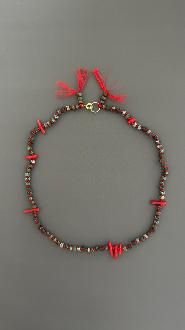 red coral beads | Threaded choker | red coral necklace | bohemian choker | handmade jewelry