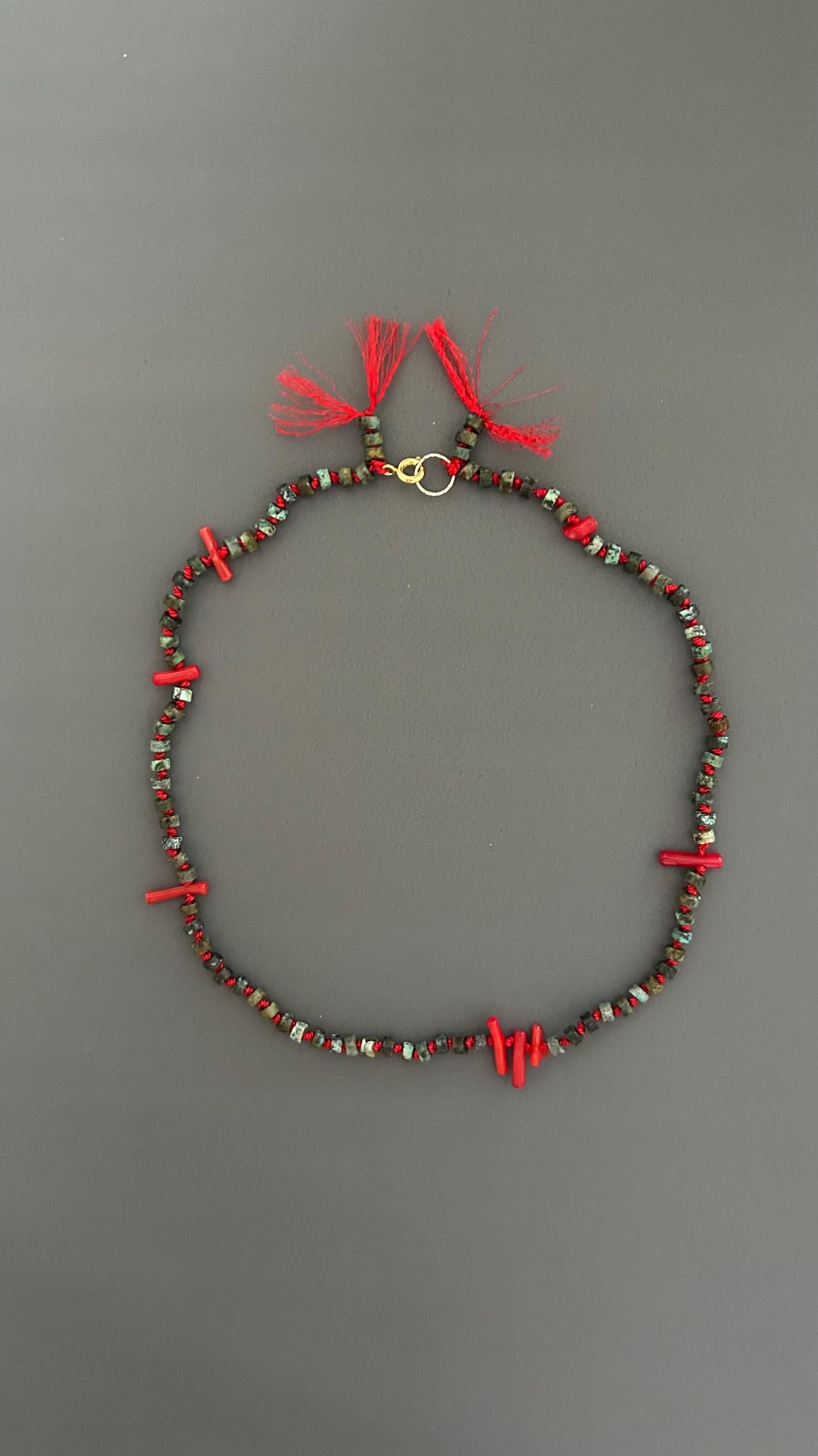 red coral beads | Threaded choker | red coral necklace | bohemian choker | handmade jewelry