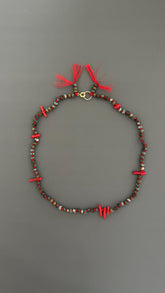 red coral beads | Threaded choker | red coral necklace | bohemian choker | handmade jewelry