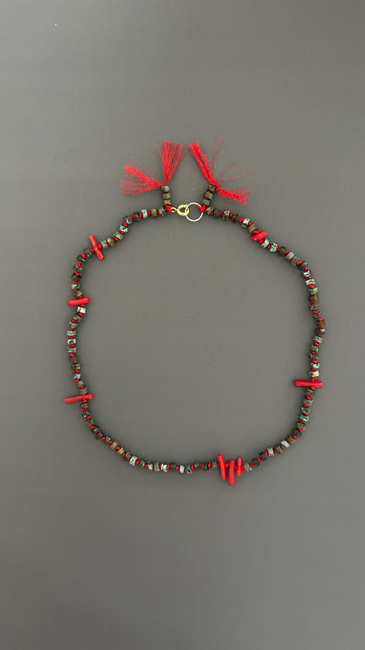 red coral beads | Threaded choker | red coral necklace | bohemian choker | handmade jewelry