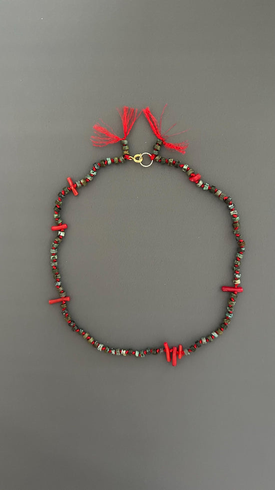 red coral beads | Threaded choker | red coral necklace | bohemian choker | handmade jewelry