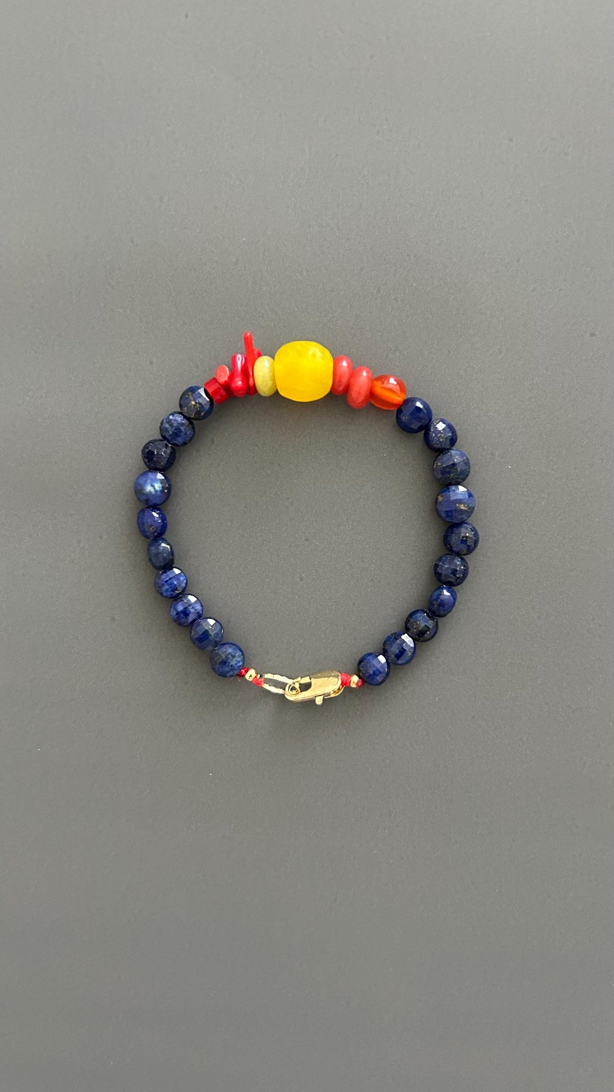 Lapis Lazuli Beaded Bracelet, Boho Bangle w/ Gold Plated Clasp | Stackable Crystal Jewelry | Yoga Meditation Gift for Her